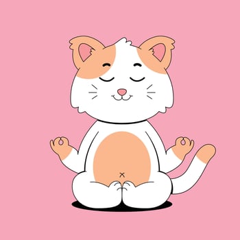 A cartoon cat sitting in a lotus position vector