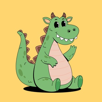 Cartoon green dragon sitting on yellow background vector