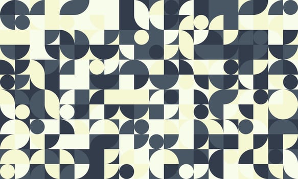 A black and white abstract pattern with circles and squares vector