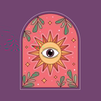 Illustration of a sun and an eye in a window vector