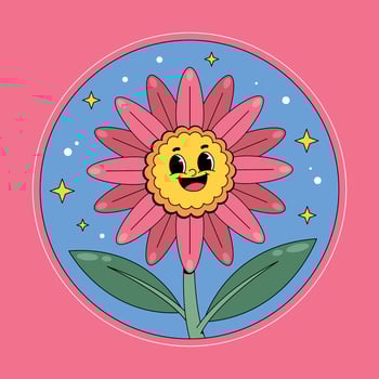 A cartoon flower with a smiley face on it vector