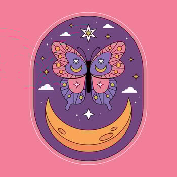 A butterfly and moon on a pink background vector