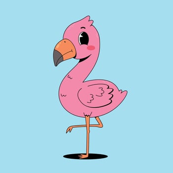 Cartoon pink flamingo standing on one leg vector