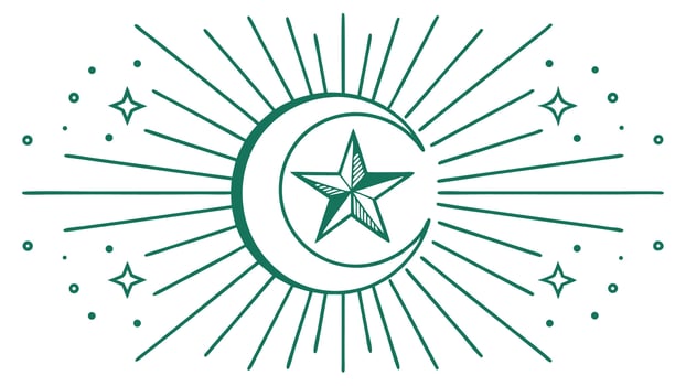 Green crescent moon starburst illustration islamic symbol ramadan kareem eid mubarak design graphic vector