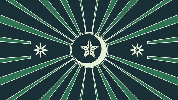 Abstract islamic art with crescent moon and star design in green and black color scheme vector
