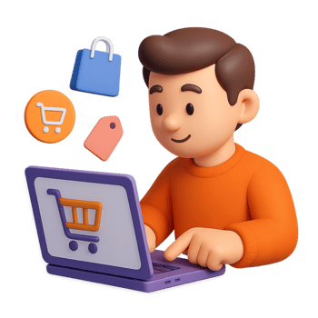 Engaging Online Shopping Experience with 3D Character and Icons png