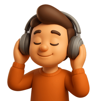 Cheerful 3D Character Enjoying Music with Headphones on png