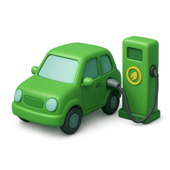 Green Electric Car at Charging Station with Simple Design png