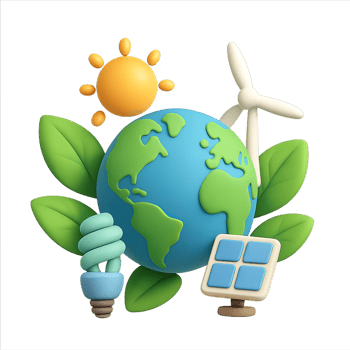 Eco-Friendly Globe with Sun, Wind Turbines, and Green Elements png