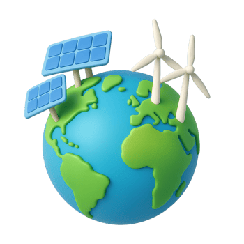 Globe with Solar Panels and Wind Turbines for Renewable Energy png