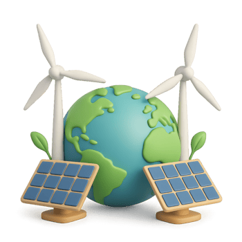 Renewable Energy Concept with Globe, Wind Turbines, and Solar Panels png
