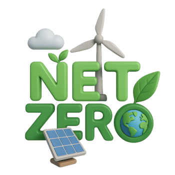 3D Design of Net Zero Concept with Solar Panel and Wind Turbine png