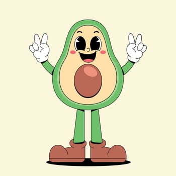 An avocado character with two hands up vector