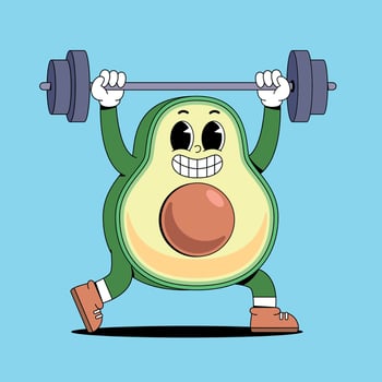 An avocado character lifting a barbell vector