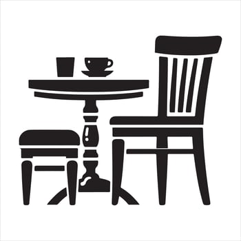 a black and white illustration of a table and chair vector