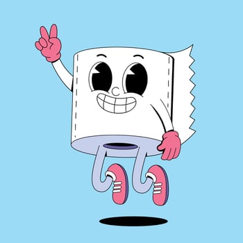 A cartoon toilet paper character with a peace sign vector