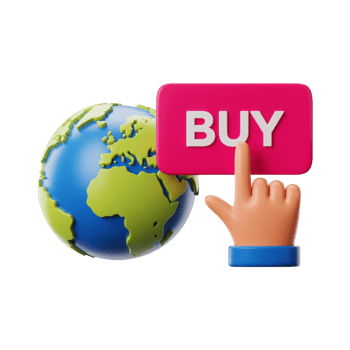 Earth Globe Buy Button, Pink Board and Hand Pressing on Transparent Background png