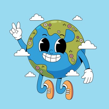 Earth happy cartoon character with peace sign vector