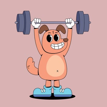 A cartoon dog lifting a barbell vector