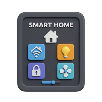 3D Smart Home Interface Design with Colorful Elements and Icons png