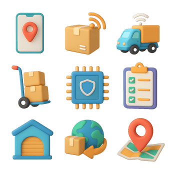 Colorful Icons Representing Smart Logistics and Package Management png