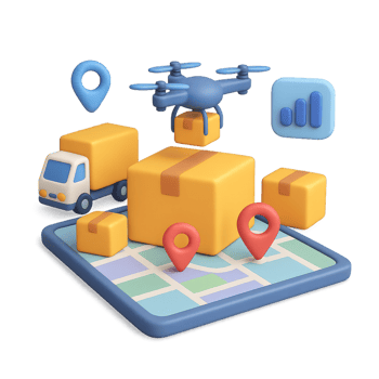 3D Logistic Design with Delivery Truck and Drone in Simple Layout png