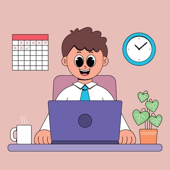 A cartoon man sitting at his desk with a laptop vector