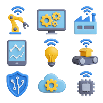 3D Technology Icons for Industrial and Digital Innovations png