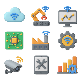 3D Industrial Icons for Technology and Networking Applications png