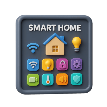 Colorful 3D Smart Home Interface with Icons and Features png