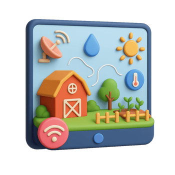 3D Smart Farm Display with Colorful Elements and Interactive Features png