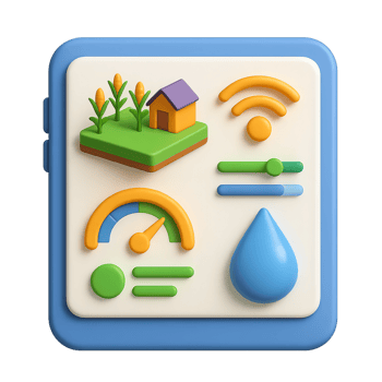 3D Smart Farm Display with Simple Controls and Colorful Icons png