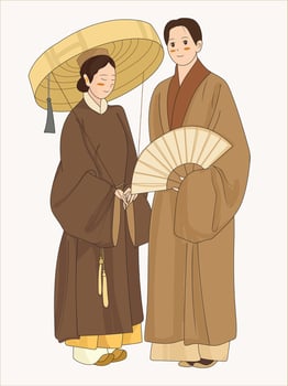 Asian Wedding Couple Wearing Traditional Vietnamese Dress vector
