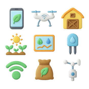 Colorful 3D Icons Representing Farm Themes and Technology Elements png
