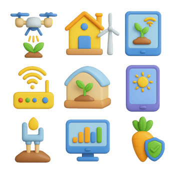Simple 3D Farm Icons for Modern Agriculture and Technology Use png
