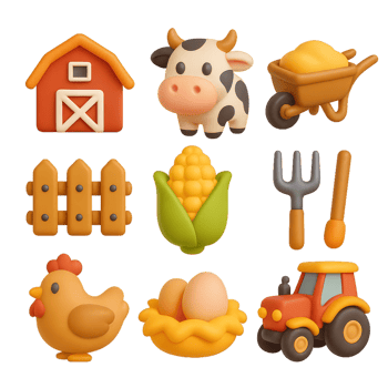 Colorful 3D Farm Icons for Playful and Educational Projects png