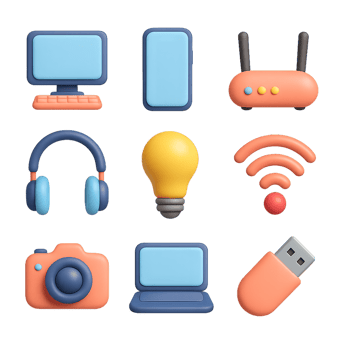 Colorful 3D Technology Icons for Digital or Creative Projects png