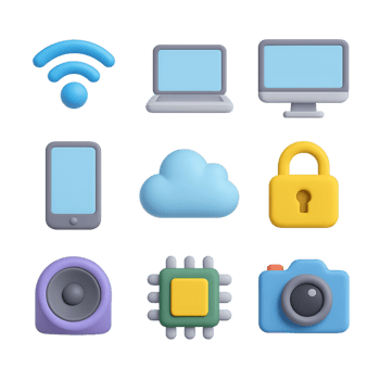3D Tech Icons Collection Featuring Simple Designs for Modern Use png
