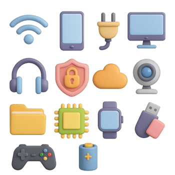 Colorful 3D Tech Icons for Modern Digital Composition png