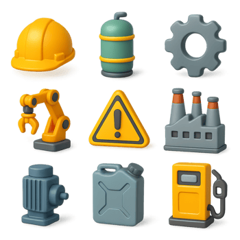 3D Icons of Industrial Equipment and Safety Symbols for Use png