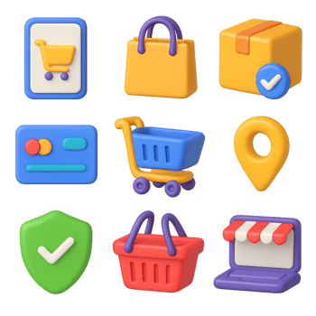 3D Shopping Icons Set for E-commerce and Online Retail Applications png
