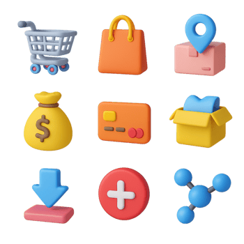 Colorful 3D Shopping Icons Set for E-commerce and Retail Use png