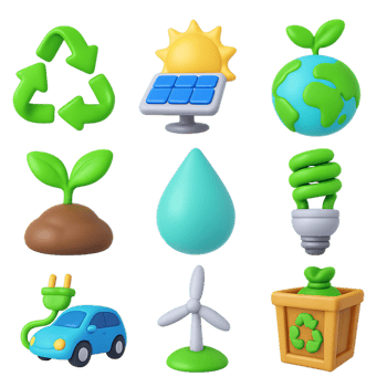 Eco-Friendly Icons Set for Sustainable Living and Green Energy png