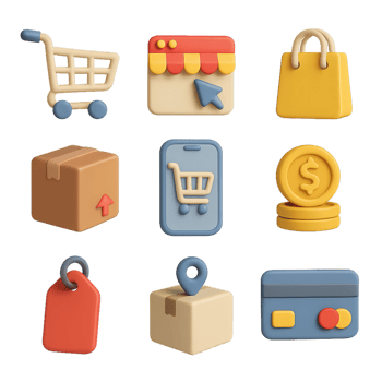 Colorful 3D Icons for E-Commerce Interface and Mobile Applications png