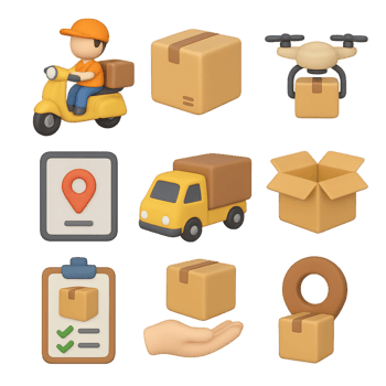 3D Delivery Icons for Simple Logistics and Shipping Concepts png