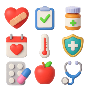 Colorful 3D Health Icons for Medical and Wellness Applications png