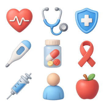 Colorful 3D Health Icons Collection Featuring Medical Symbols png