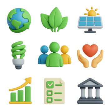 3D Simple Icons Representing Environmental and Social Governance Concepts png