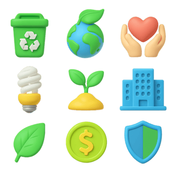 Colorful 3D Icons for Environmental and Social Governance Themes png