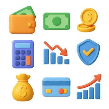 Colorful 3D Finance Icons for Simple Financial Concepts png